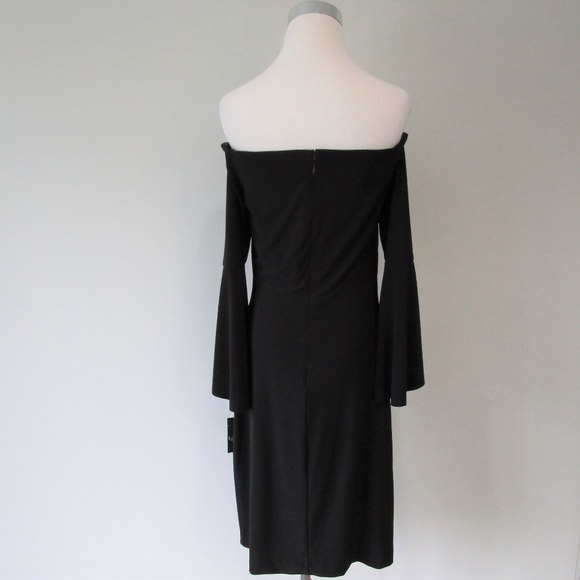 NWT Black Off Shoulder Bell Sleeve Cocktail Dress - Picture 5 of 8